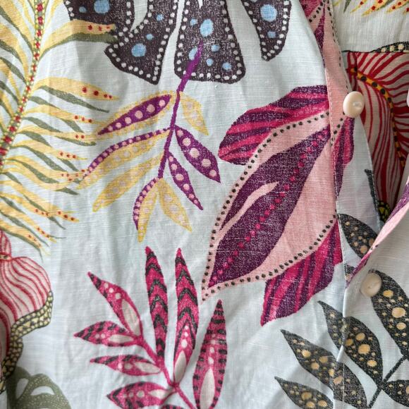 NWT Tommy Bahama Retro Vines Shirt Aqua M Linen TENCEL Hawaiian Island Print - Picture 5 of 8